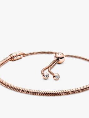 Pandora Rose Gold Sliding Snake Chain Bracelet with Crystal Ends